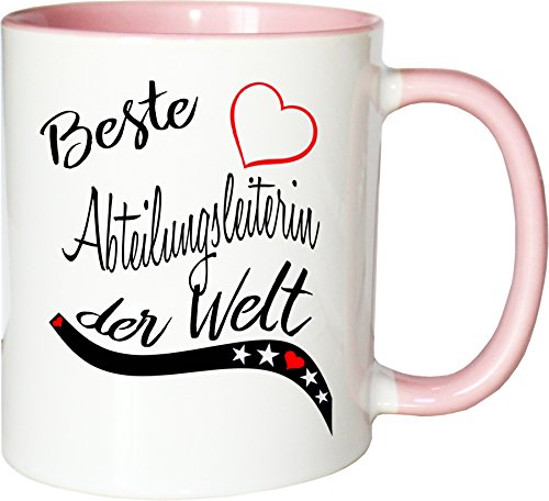 Mister Merchandise Becher Tasse Beste Abteilungsleiterin der Welt. Kaffee Kaffeetasse liebevoll Bedruckt Beruf Job Arbeit Weiß-Rosa von Mister Merchandise