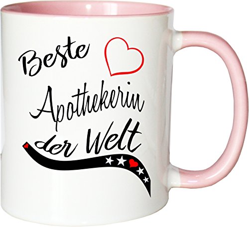 Mister Merchandise Becher Tasse Beste Apothekerin der Welt. Kaffee Kaffeetasse liebevoll Bedruckt Beruf Job Arbeit Weiß-Rosa von Mister Merchandise