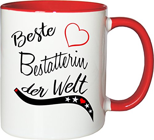 Mister Merchandise Becher Tasse Beste Bestatterin der Welt. Kaffee Kaffeetasse liebevoll Bedruckt Beruf Job Arbeit Weiß-Rot von Mister Merchandise