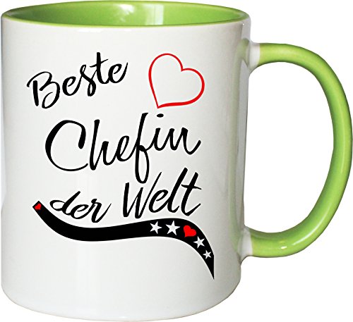 Mister Merchandise Becher Tasse Beste Chefin der Welt. Kaffee Kaffeetasse liebevoll Bedruckt Beruf Job Arbeit Weiß-Grün von Mister Merchandise