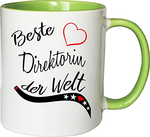 Mister Merchandise Becher Tasse Beste Direktorin der Welt. Kaffee Kaffeetasse liebevoll Bedruckt Beruf Job Arbeit Weiß-Grün von Mister Merchandise