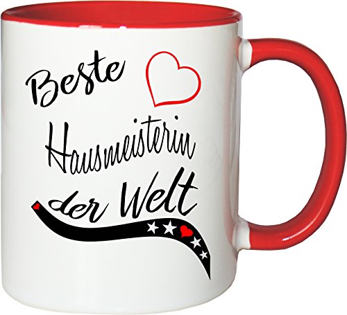 Mister Merchandise Becher Tasse Beste Hausmeisterin der Welt. Kaffee Kaffeetasse liebevoll Bedruckt Beruf Job Arbeit Weiß-Rot von Mister Merchandise