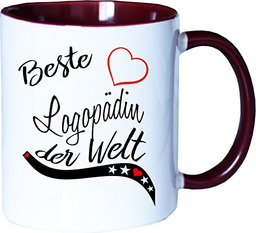 Mister Merchandise Becher Tasse Beste Logopädin der Welt. Kaffee Kaffeetasse liebevoll Bedruckt Beruf Job Arbeit Weiß-Bordeaux von Mister Merchandise