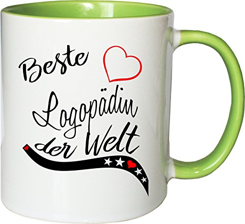 Mister Merchandise Becher Tasse Beste Logopädin der Welt. Kaffee Kaffeetasse liebevoll Bedruckt Beruf Job Arbeit Weiß-Grün von Mister Merchandise