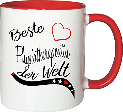 Mister Merchandise Becher Tasse Beste Physiotherapeutin der Welt. Kaffee Kaffeetasse liebevoll Bedruckt Beruf Job Arbeit Weiß-Rot von Mister Merchandise