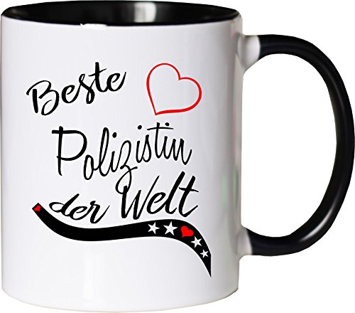 Mister Merchandise Becher Tasse Beste Polizistin der Welt. Kaffee Kaffeetasse liebevoll Bedruckt Beruf Job Arbeit Weiß-Schwarz von Mister Merchandise