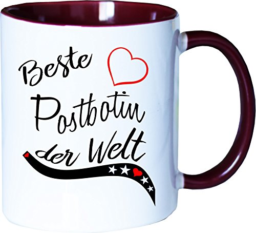 Mister Merchandise Becher Tasse Beste Postbotin der Welt. Kaffee Kaffeetasse liebevoll Bedruckt Beruf Job Arbeit Weiß-Bordeaux von Mister Merchandise