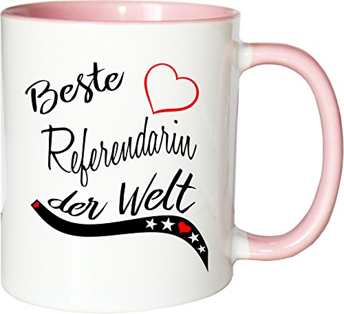 Mister Merchandise Becher Tasse Beste Referendarin der Welt. Kaffee Kaffeetasse liebevoll Bedruckt Beruf Job Arbeit Weiß-Rosa von Mister Merchandise