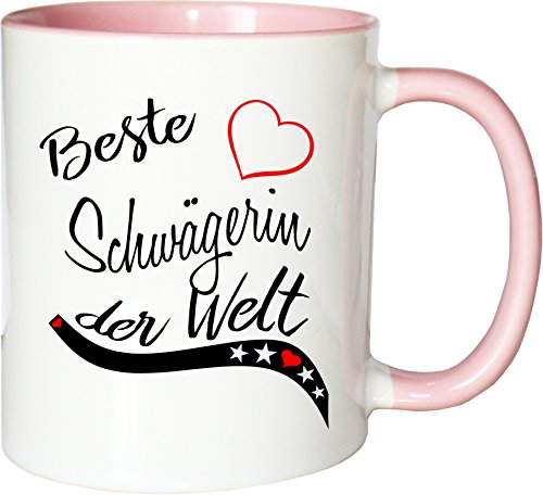 Mister Merchandise Becher Tasse Beste Schwägerin der Welt. Kaffee Kaffeetasse liebevoll Bedruckt Beruf Job Arbeit Weiß-Rosa von Mister Merchandise