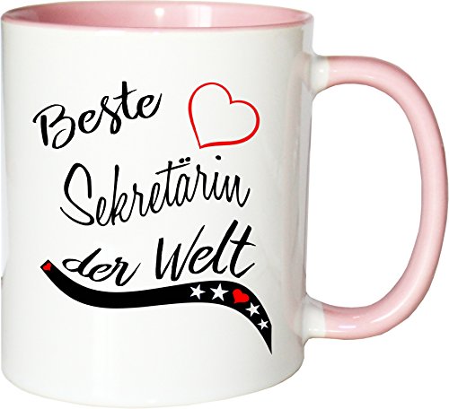 Mister Merchandise Becher Tasse Beste Sekretärin der Welt. Kaffee Kaffeetasse liebevoll Bedruckt Beruf Job Arbeit Weiß-Rosa von Mister Merchandise