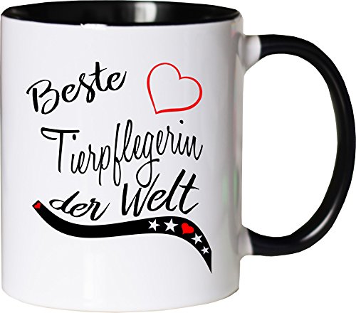 Mister Merchandise Becher Tasse Beste Tierpflegerin der Welt. Kaffee Kaffeetasse liebevoll Bedruckt Beruf Job Arbeit Weiß-Schwarz von Mister Merchandise