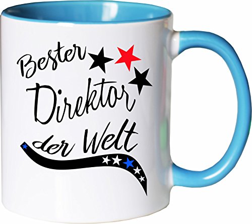 Mister Merchandise Becher Tasse Bester Direktor der Welt. Kaffee Kaffeetasse liebevoll Bedruckt Beruf Job Arbeit Weiß-Hellblau von Mister Merchandise