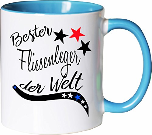 Mister Merchandise Becher Tasse Bester Fliesenleger der Welt. Kaffee Kaffeetasse liebevoll Bedruckt Beruf Job Arbeit Weiß-Hellblau von Mister Merchandise