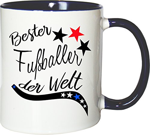 Mister Merchandise Becher Tasse Bester Fußballer der Welt. Kaffee Kaffeetasse liebevoll Bedruckt Beruf Job Arbeit Weiß-Blau von Mister Merchandise