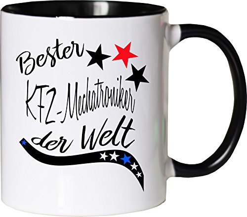 Mister Merchandise Becher Tasse Bester KFZ-Mechatroniker der Welt. Kaffee Kaffeetasse liebevoll Bedruckt Beruf Job Arbeit Weiß-Schwarz von Mister Merchandise