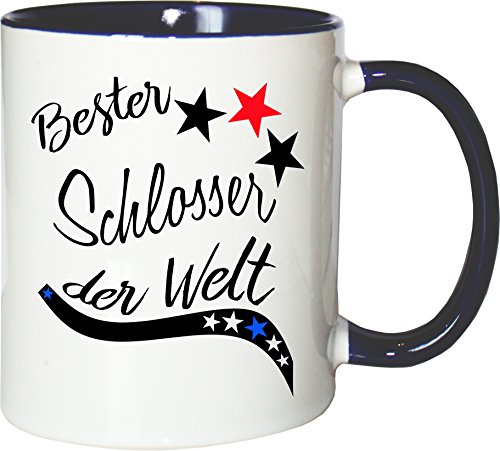 Mister Merchandise Becher Tasse Bester Schlosser der Welt. Kaffee Kaffeetasse liebevoll Bedruckt Beruf Job Arbeit Weiß-Blau von Mister Merchandise