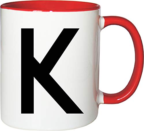 Mister Merchandise Becher Tasse Buchstabe K Kaffee Kaffeetasse liebevoll Bedruckt Anfangsbuchstabe Initial Initialien Weiß-Rot von Mister Merchandise