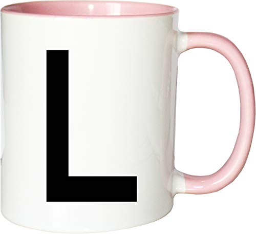Mister Merchandise Becher Tasse Buchstabe L Kaffee Kaffeetasse liebevoll Bedruckt Anfangsbuchstabe Initial Initialien Weiß-Rosa von Mister Merchandise