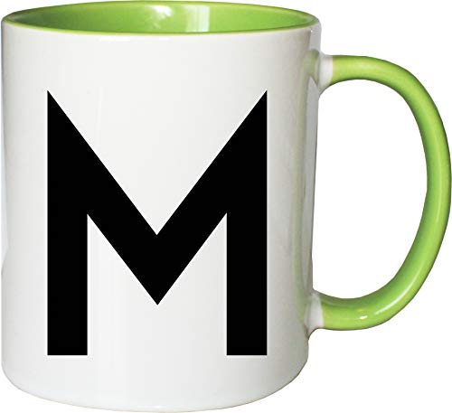 Mister Merchandise Becher Tasse Buchstabe M Kaffee Kaffeetasse liebevoll Bedruckt Anfangsbuchstabe Initial Initialien Weiß-Grün von Mister Merchandise