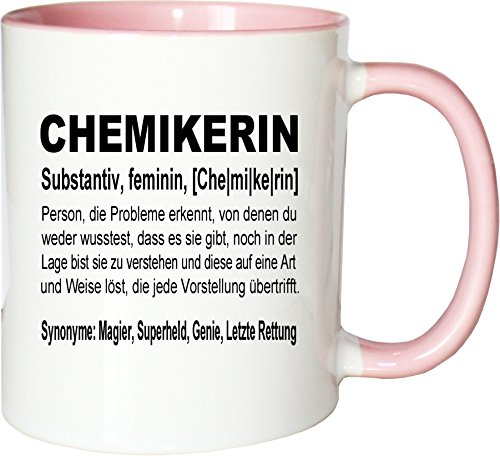 Mister Merchandise Becher Tasse Chemikerin Definition Kaffee Kaffeetasse liebevoll Bedruckt Geschenk Gag Job Beruf Arbeit Witzig Spruch Weiß-Rosa von Mister Merchandise