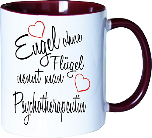 Mister Merchandise Becher Tasse Engel ohne Flügel nennt Man Psychotherapeutin Kaffee Kaffeetasse liebevoll Bedruckt Beruf Job Geschenk Weiß-Bordeaux von Mister Merchandise