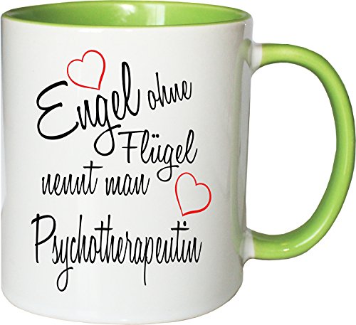 Mister Merchandise Becher Tasse Engel ohne Flügel nennt Man Psychotherapeutin Kaffee Kaffeetasse liebevoll Bedruckt Beruf Job Geschenk Weiß-Grün von Mister Merchandise