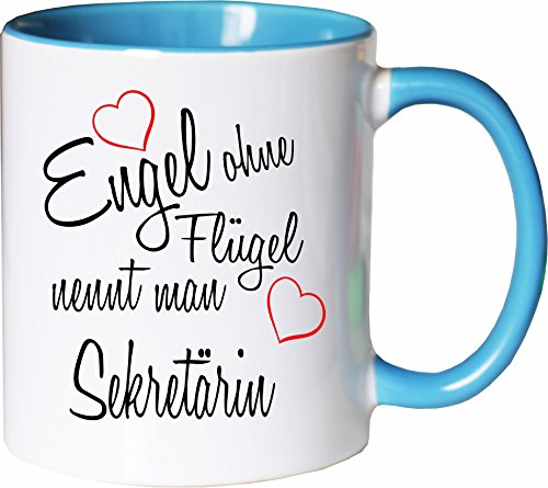 Mister Merchandise Becher Tasse Engel ohne Flügel nennt Man Sekretärin Kaffee Kaffeetasse liebevoll Bedruckt Beruf Job Geschenk Weiß-Hellblau von Mister Merchandise