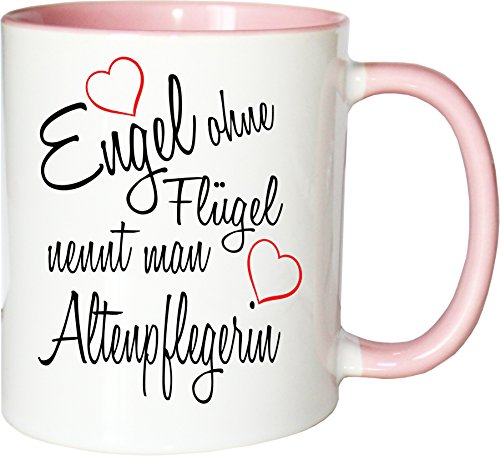 Mister Merchandise Becher Tasse Engel ohne Flügel nennt Man Altenpflegerin Kaffee Kaffeetasse liebevoll Bedruckt Beruf Job Geschenk Weiß-Rosa von Mister Merchandise