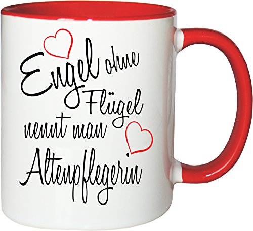 Mister Merchandise Becher Tasse Engel ohne Flügel nennt Man Altenpflegerin Kaffee Kaffeetasse liebevoll Bedruckt Beruf Job Geschenk Weiß-Rot von Mister Merchandise