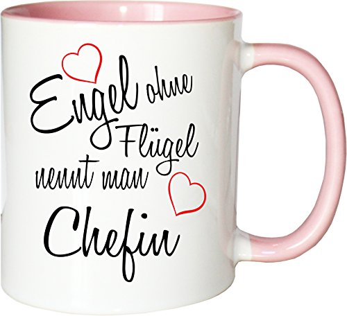 Mister Merchandise Becher Tasse Engel ohne Flügel nennt Man Chefin Kaffee Kaffeetasse liebevoll Bedruckt Beruf Job Geschenk Weiß-Rosa von Mister Merchandise