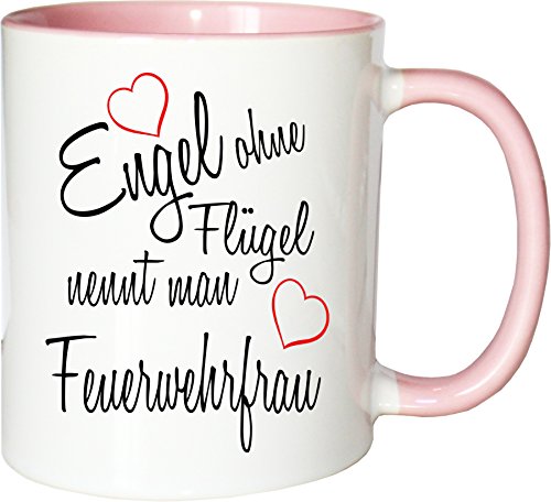 Mister Merchandise Becher Tasse Engel ohne Flügel nennt Man Feuerwehrfrau Kaffee Kaffeetasse liebevoll Bedruckt Beruf Job Geschenk Weiß-Rosa von Mister Merchandise