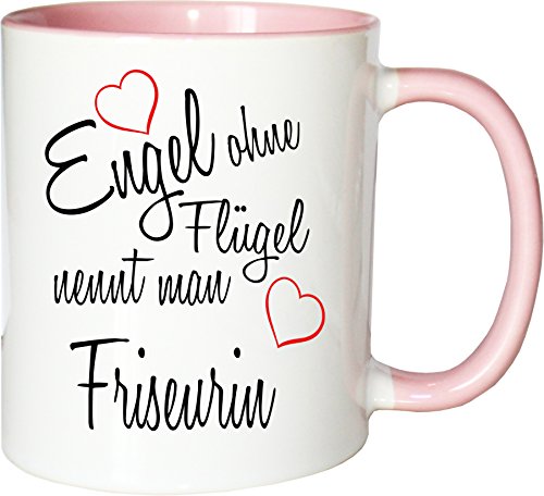 Mister Merchandise Becher Tasse Engel ohne Flügel nennt Man Friseurin Kaffee Kaffeetasse liebevoll Bedruckt Beruf Job Geschenk Weiß-Rosa von Mister Merchandise