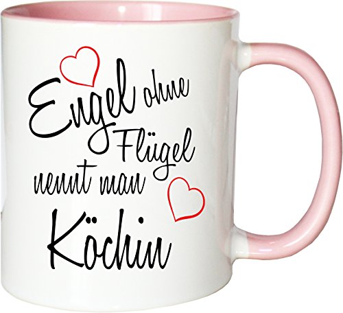 Mister Merchandise Becher Tasse Engel ohne Flügel nennt Man Köchin Kaffee Kaffeetasse liebevoll Bedruckt Beruf Job Geschenk Weiß-Rosa von Mister Merchandise