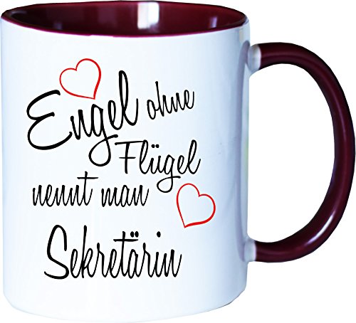 Mister Merchandise Becher Tasse Engel ohne Flügel nennt Man Sekretärin Kaffee Kaffeetasse liebevoll Bedruckt Beruf Job Geschenk Weiß-Bordeaux von Mister Merchandise