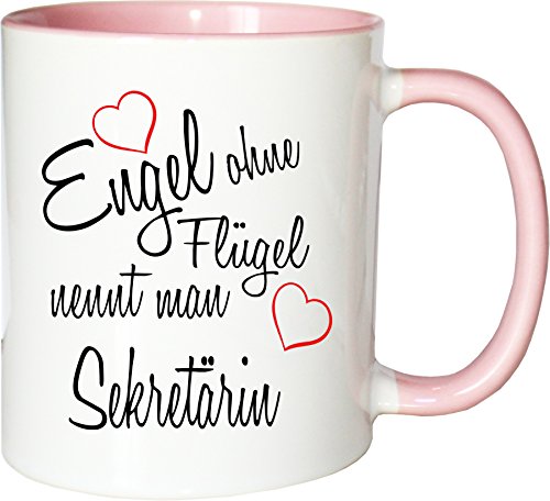 Mister Merchandise Becher Tasse Engel ohne Flügel nennt Man Sekretärin Kaffee Kaffeetasse liebevoll Bedruckt Beruf Job Geschenk Weiß-Rosa von Mister Merchandise