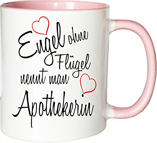 Mister Merchandise Becher Tasse Engel ohne Flügel nennt Man Apothekerin Kaffee Kaffeetasse liebevoll Bedruckt Beruf Job Geschenk Weiß-Rosa von Mister Merchandise