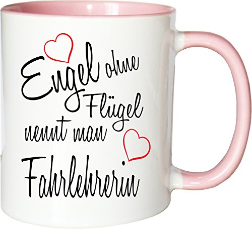 Mister Merchandise Becher Tasse Engel ohne Flügel nennt Man Fahrlehrerin Kaffee Kaffeetasse liebevoll Bedruckt Beruf Job Geschenk Weiß-Rosa von Mister Merchandise