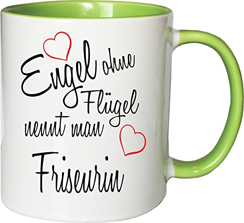 Mister Merchandise Becher Tasse Engel ohne Flügel nennt Man Friseurin Kaffee Kaffeetasse liebevoll Bedruckt Beruf Job Geschenk Weiß-Grün von Mister Merchandise