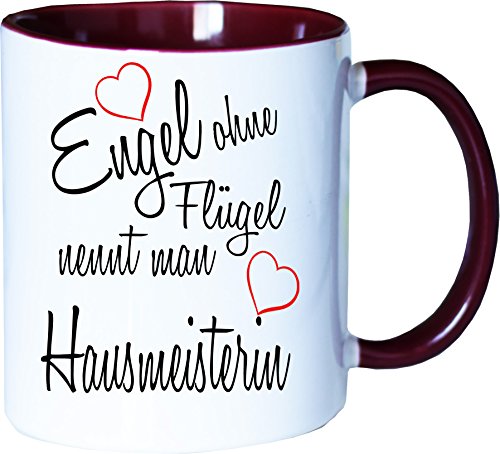 Mister Merchandise Becher Tasse Engel ohne Flügel nennt Man Hausmeisterin Kaffee Kaffeetasse liebevoll Bedruckt Beruf Job Geschenk Weiß-Bordeaux von Mister Merchandise