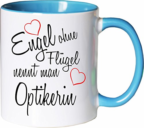 Mister Merchandise Becher Tasse Engel ohne Flügel nennt Man Optikerin Kaffee Kaffeetasse liebevoll Bedruckt Beruf Job Geschenk Weiß-Hellblau von Mister Merchandise