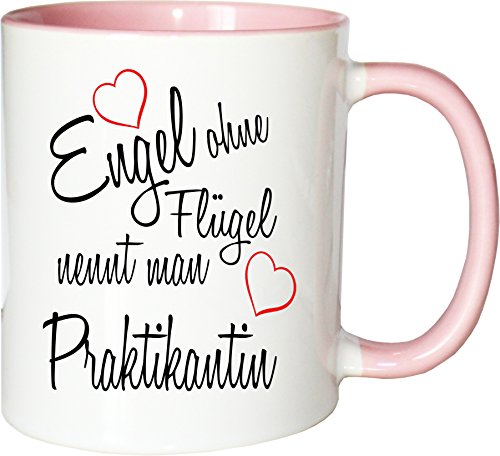 Mister Merchandise Becher Tasse Engel ohne Flügel nennt Man Praktikantin Kaffee Kaffeetasse liebevoll Bedruckt Beruf Job Geschenk Weiß-Rosa von Mister Merchandise