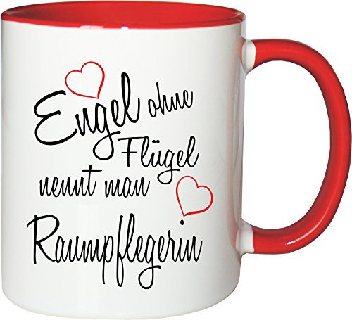 Mister Merchandise Becher Tasse Engel ohne Flügel nennt Man Raumpflegerin Kaffee Kaffeetasse liebevoll Bedruckt Beruf Job Geschenk Weiß-Rot von Mister Merchandise