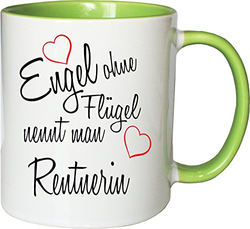 Mister Merchandise Becher Tasse Engel ohne Flügel nennt Man Rentnerin Kaffee Kaffeetasse liebevoll Bedruckt Beruf Job Geschenk Weiß-Grün von Mister Merchandise