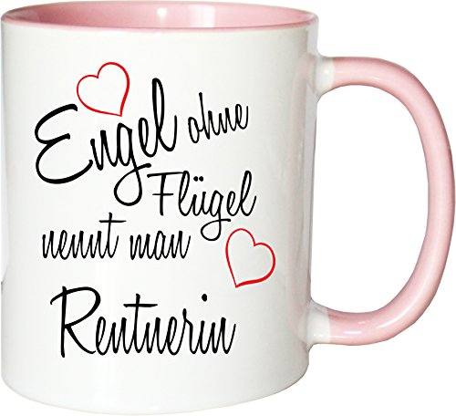 Mister Merchandise Becher Tasse Engel ohne Flügel nennt Man Rentnerin Kaffee Kaffeetasse liebevoll Bedruckt Beruf Job Geschenk Weiß-Rosa von Mister Merchandise