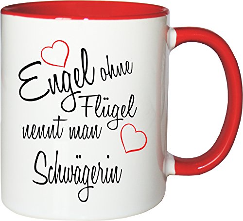 Mister Merchandise Becher Tasse Engel ohne Flügel nennt Man Schwägerin Kaffee Kaffeetasse liebevoll Bedruckt Beruf Job Geschenk Weiß-Rot von Mister Merchandise