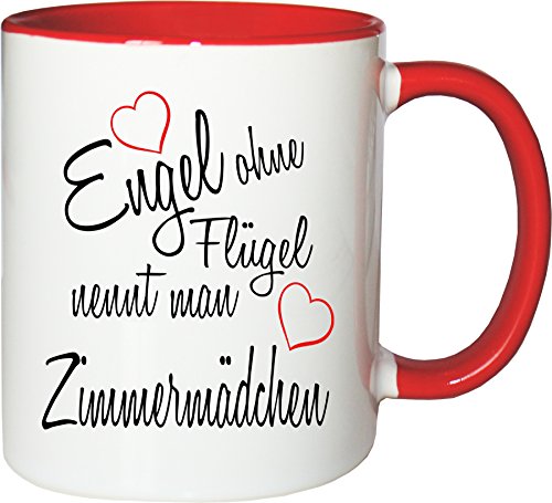 Mister Merchandise Becher Tasse Engel ohne Flügel nennt Man Zimmermädchen Kaffee Kaffeetasse liebevoll Bedruckt Beruf Job Geschenk Weiß-Rot von Mister Merchandise