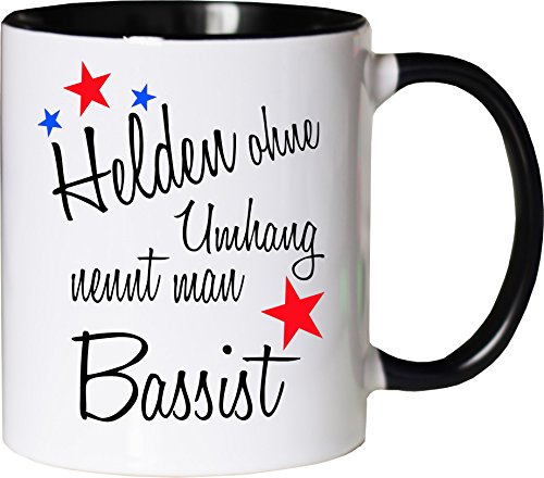 Mister Merchandise Becher Tasse Helden ohne Umhang nennt Man Bassist Kaffee Kaffeetasse liebevoll Bedruckt Beruf Job Geschenk Weiß-Schwarz von Mister Merchandise