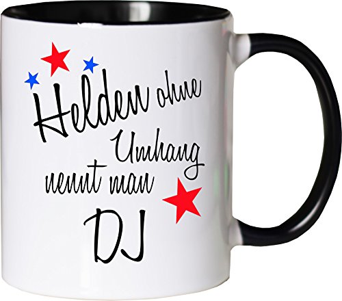 Mister Merchandise Becher Tasse Helden ohne Umhang nennt Man DJ Kaffee Kaffeetasse liebevoll Bedruckt Beruf Job Geschenk Weiß-Schwarz von Mister Merchandise