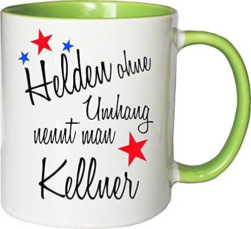 Mister Merchandise Becher Tasse Helden ohne Umhang nennt Man Kellner Kaffee Kaffeetasse liebevoll Bedruckt Beruf Job Geschenk Weiß-Grün von Mister Merchandise