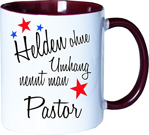 Mister Merchandise Becher Tasse Helden ohne Umhang nennt Man Pastor Kaffee Kaffeetasse liebevoll Bedruckt Beruf Job Geschenk Weiß-Bordeaux von Mister Merchandise